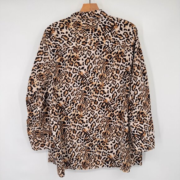 Chicos 2 Leopard Button-Up Shirt tunic Womens Size XL No-Iron Cotton stretch - Picture 12 of 14